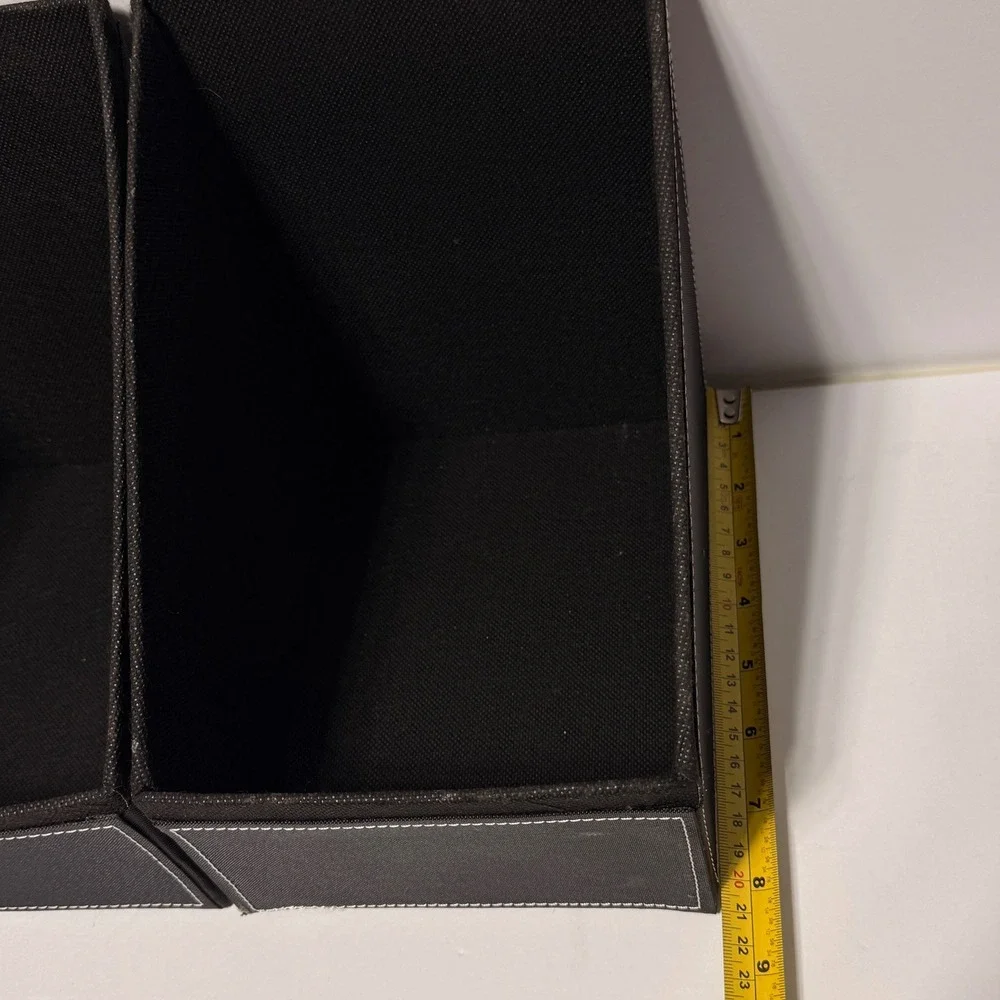 Dark Brown Fabric Media Holder Set of 2 Contrast Stitch Office Organizer Bin